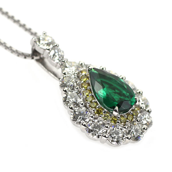 Pt Brazilian F1 Emerald Diamond Pendant Necklace 1.01ct D1.53ct YD0.20ct 