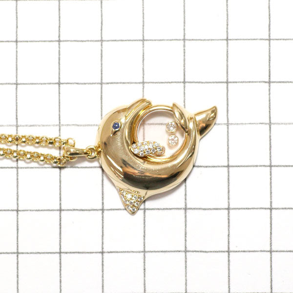 Chopard K18YG Diamond Sapphire Pendant Necklace Happy Diamond Dolphin 