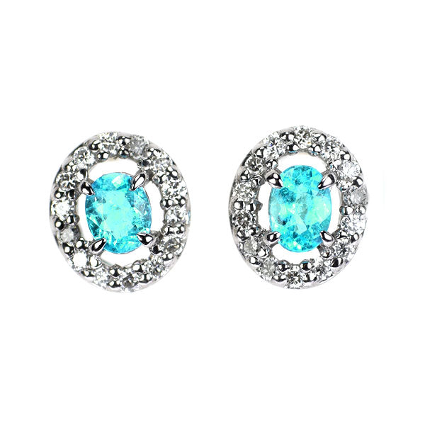 Rare Pt900 Brazilian Paraiba Tourmaline Diamond Earrings 0.18ct D0.10ct 