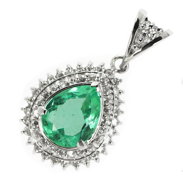 Pt900 Emerald Diamond Pendant Top 1.25ct D0.35ct 