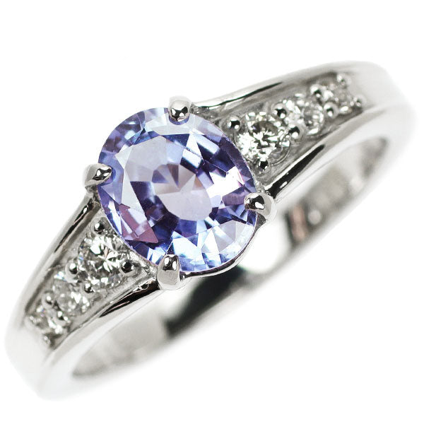 Brand new rare Pt900 Sri Lankan unheated violet blue sapphire diamond ring 1.29ct D0.20ct 