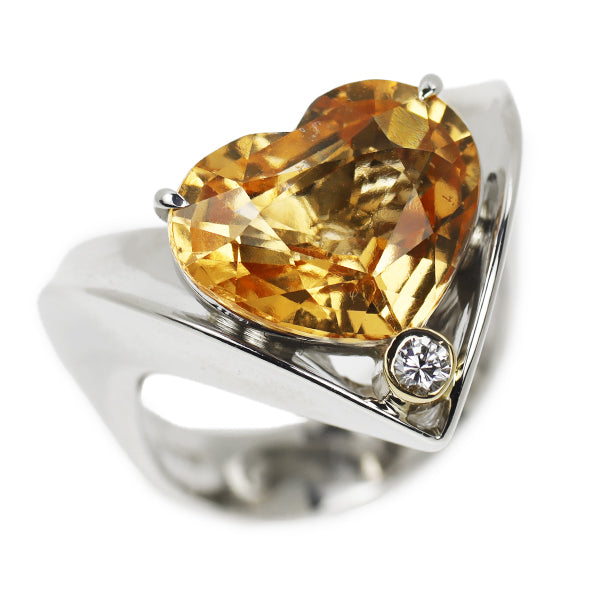 Pt900/K18YG Heart Shape Hessonite Garnet Diamond Ring 5.94ct D0.05ct 