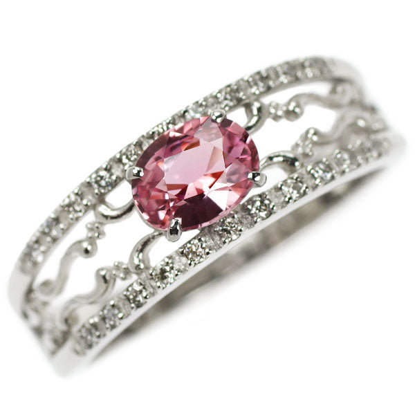 Brand new rare Pt900 Padparadscha sapphire diamond ring 0.692ct D0.11ct 