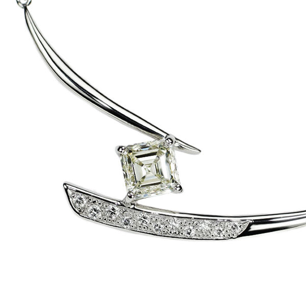 Pt850 Asscher Cut Diamond Pendant Necklace 1.003ct M VS1 D0.10ct 