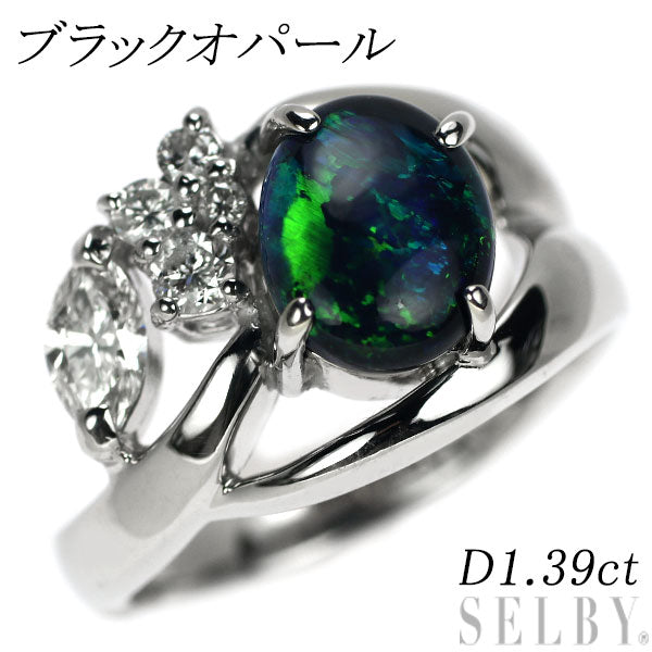 Pt900 black opal diamond ring 1.39ct 