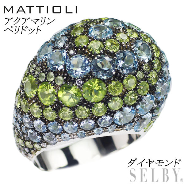 Mattioli K18WG Aquamarine Peridot Diamond Ring 