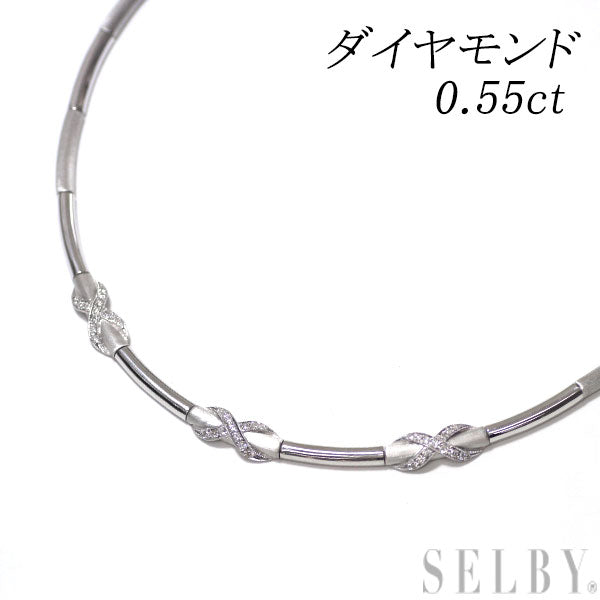 K18WG diamond necklace 0.55ct Omega 