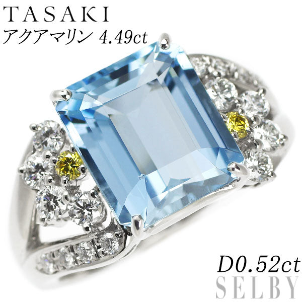 田崎真珠 Pt900 アクアマリン ダイヤモンド リング 4.49ct D0.52ct