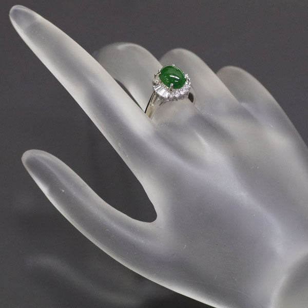 Pt900 Jade Diamond Ring 2.52ct D0.32ct 