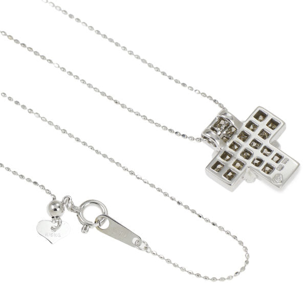 Les Essentials K18WG Diamond Pendant Necklace Mystery Setting Cross 