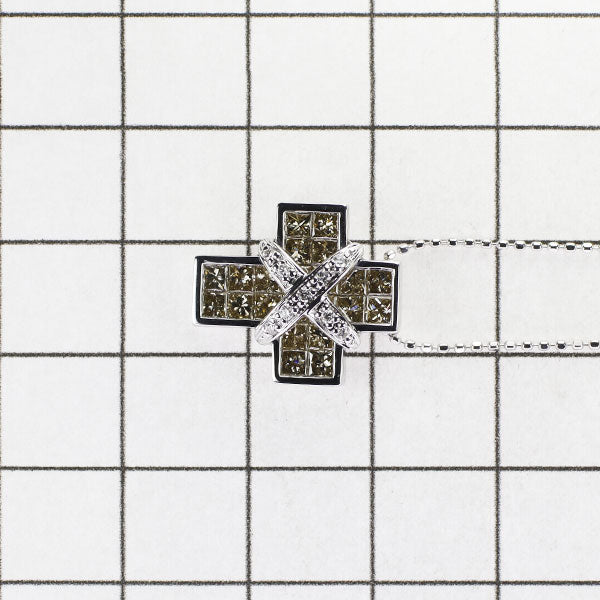 Les Essentials K18WG Diamond Pendant Necklace Mystery Setting Cross 