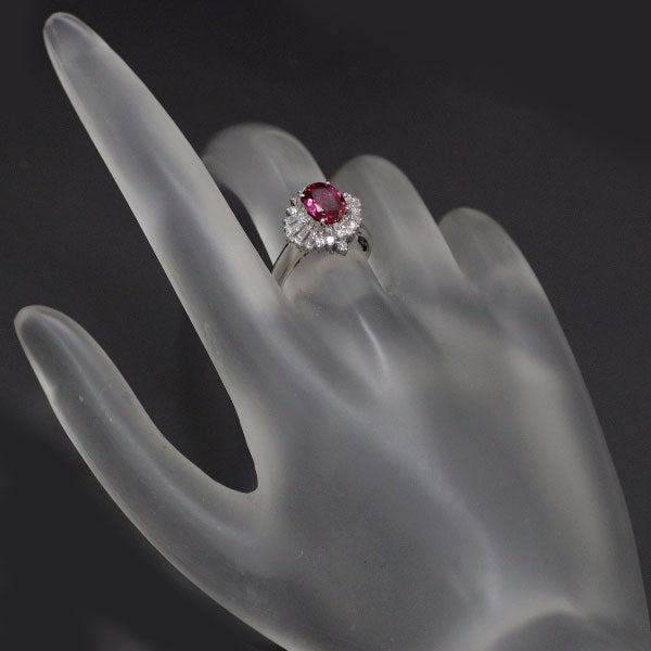 Pt900 Thai Purplish Red Ruby Diamond Ring 1.28ct D0.46ct 