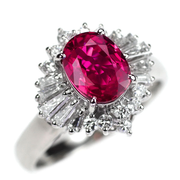 Pt900 Thai Purplish Red Ruby Diamond Ring 1.28ct D0.46ct 