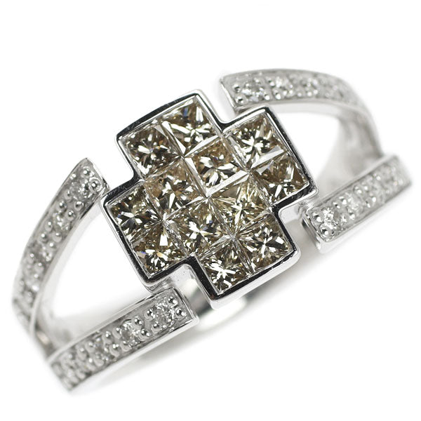 Les Essentials K18WG Princess Cut Diamond Ring D0.75ct D0.15ct 