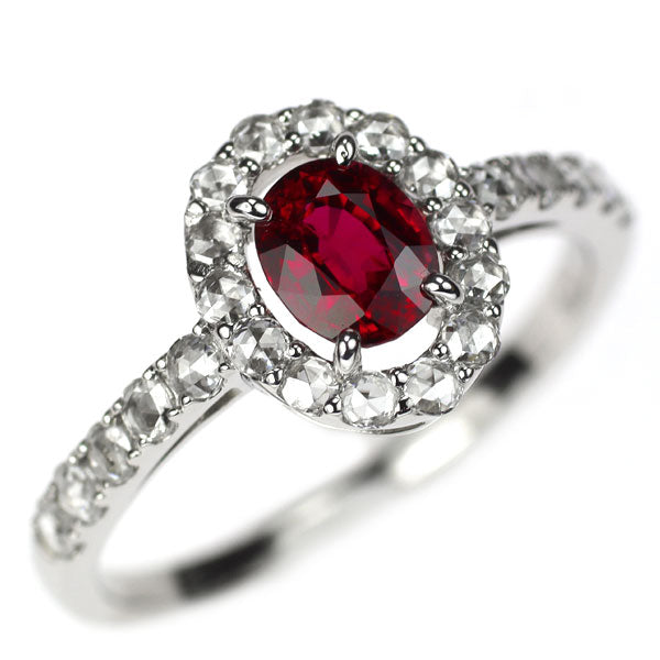 New Pt950 Thai pigeon blood ruby ​​rose cut diamond ring 0.74ct D0.32ct [Escore] 