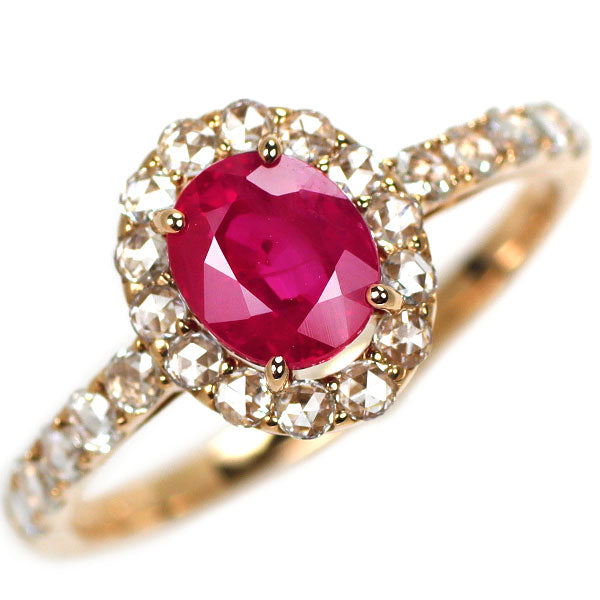 New K18PG Myanmar/Burma pigeon blood ruby ​​rose cut diamond ring 1.09ct D0.33ct 