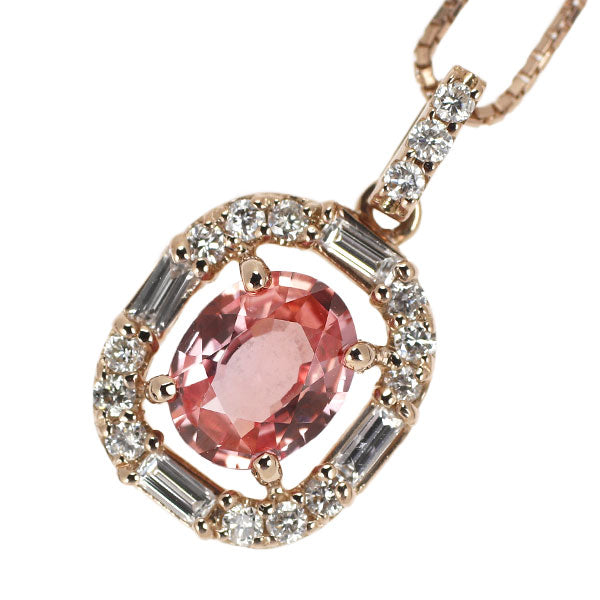 K18PG Madagascar Padparadscha Sapphire Diamond Pendant Necklace 0.868ct D0.25ct 