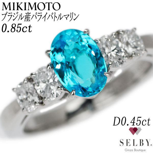 MIKIMOTO Pt950 Brazilian Paraiba Tourmaline Diamond Ring 0.85ct 0.45 #7.0《Selby Ginza Store》[S+ Like New, Polished at Official Store][Used] 