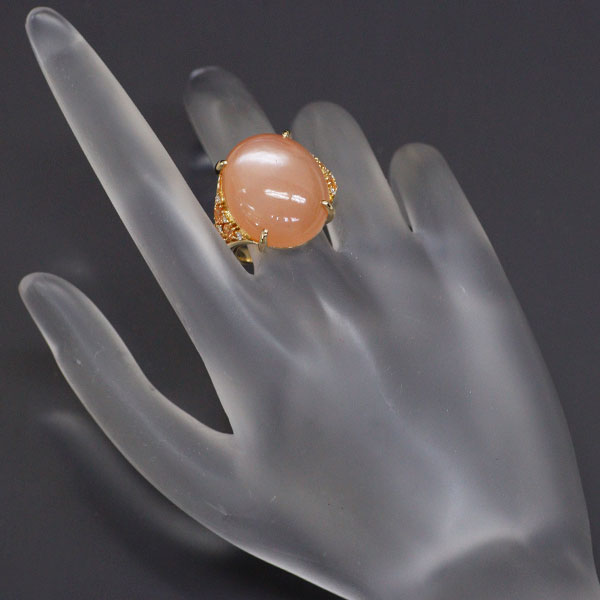 Tasaki Pearl K18YG Orange Moonstone Garnet Diamond Ring D0.06ct 