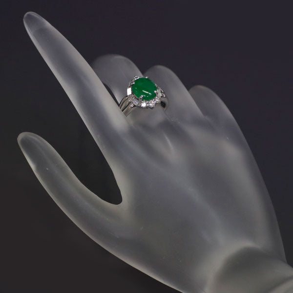 Pt900 Jade Diamond Ring 2.88ct D0.75ct 