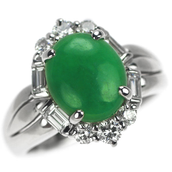 Pt900 Jade Diamond Ring 2.88ct D0.75ct 