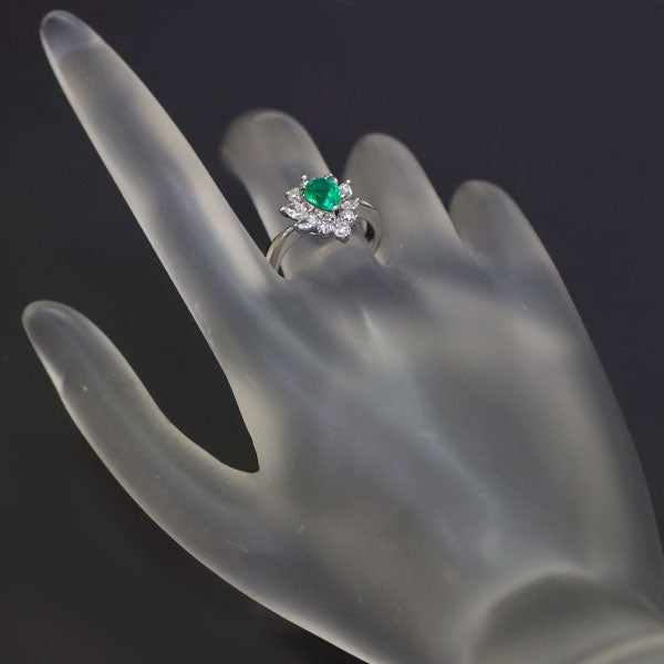 Pt900 emerald diamond ring 0.70ct D0.81ct 