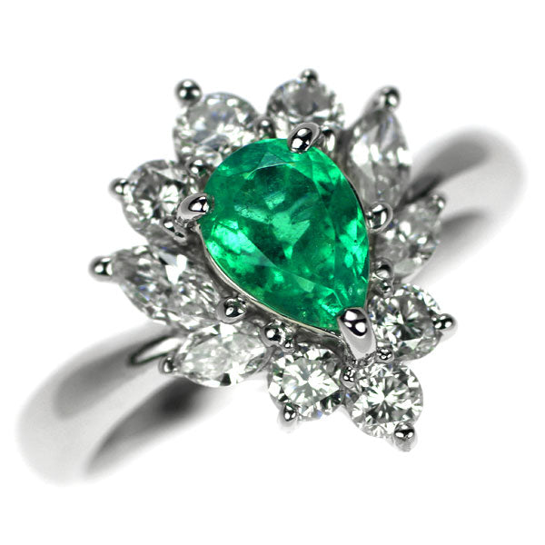 Pt900 emerald diamond ring 0.70ct D0.81ct 