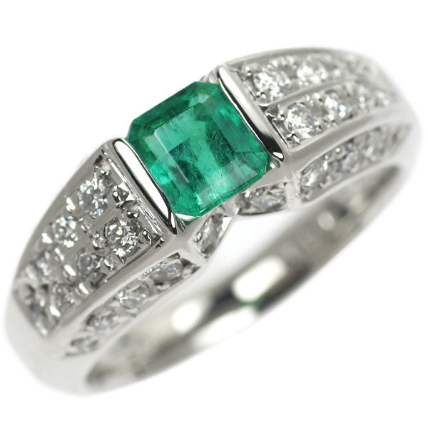 Pt900 emerald diamond ring 0.85ct D0.48ct 