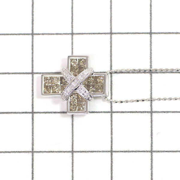 レ・エッセンシャル K18WG ダイヤモンド ペンダントネックレス 1.20ct D0.05ct クロス