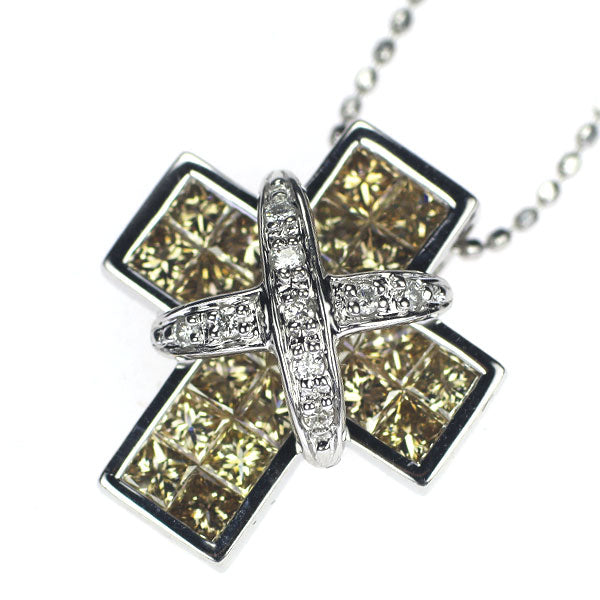 Les Essentials K18WG Diamond Pendant Necklace 1.20ct D0.05ct Cross 