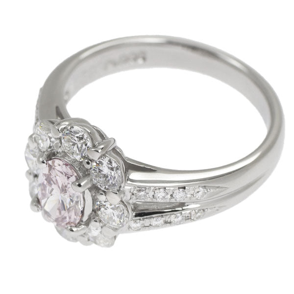 Pt900 Natural Pink Diamond Ring 0.593ct FP I1 D0.96ct 