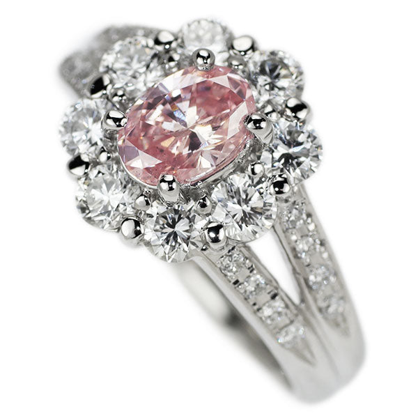 Pt900 Natural Pink Diamond Ring 0.593ct FP I1 D0.96ct 