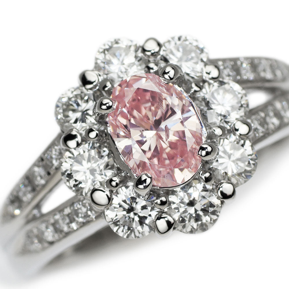 Pt900 Natural Pink Diamond Ring 0.593ct FP I1 D0.96ct 