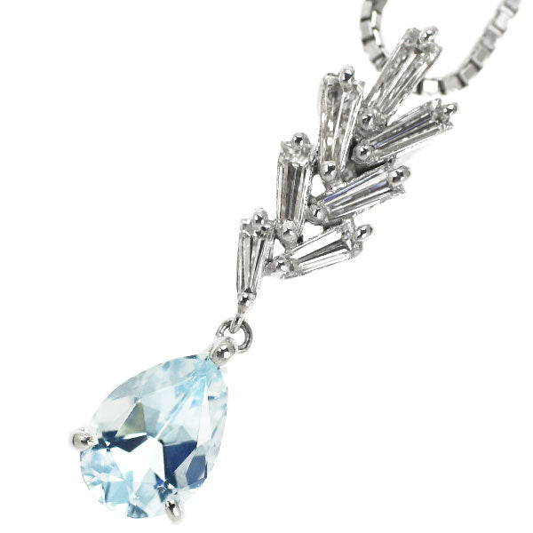 K18WG Aquamarine Diamond Pendant Necklace 1.210ct D0.51ct 
