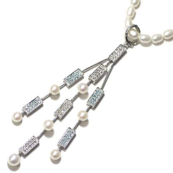 K18WG/SV/Freshwater pearl Akoya pearl diamond pendant necklace Diameter approx. 5.0-6.9mm D0.95ct 