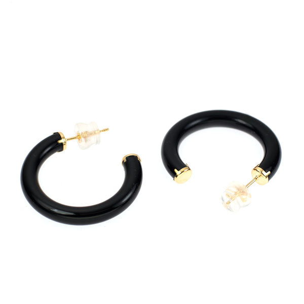 New K18YG Onyx Earrings Hoop 