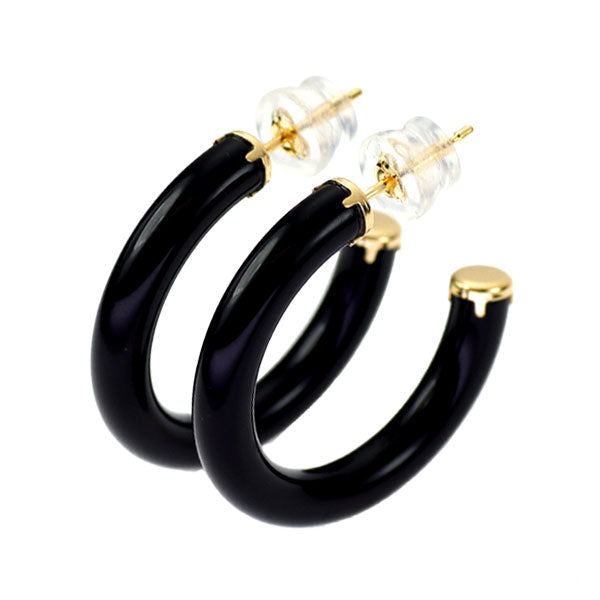 New K18YG Onyx Earrings Hoop 