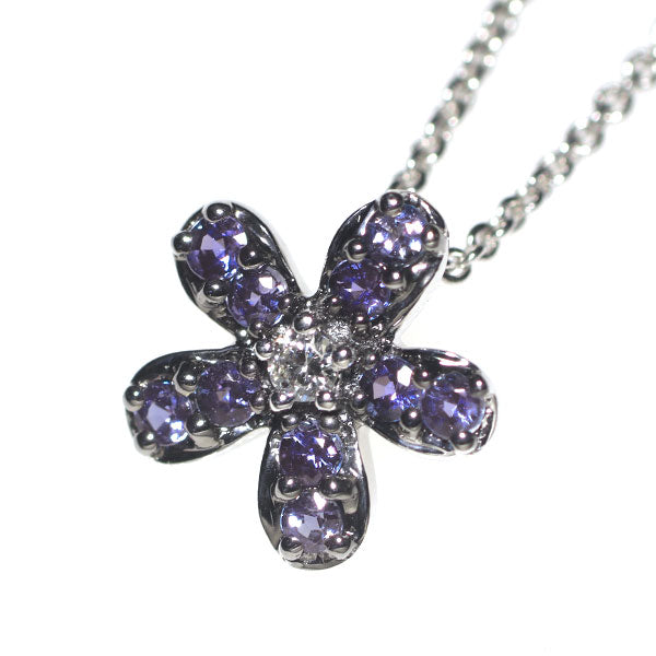 Rare K18WG Alexandrite Diamond Pendant Necklace 0.19ct D0.02ct Flower 