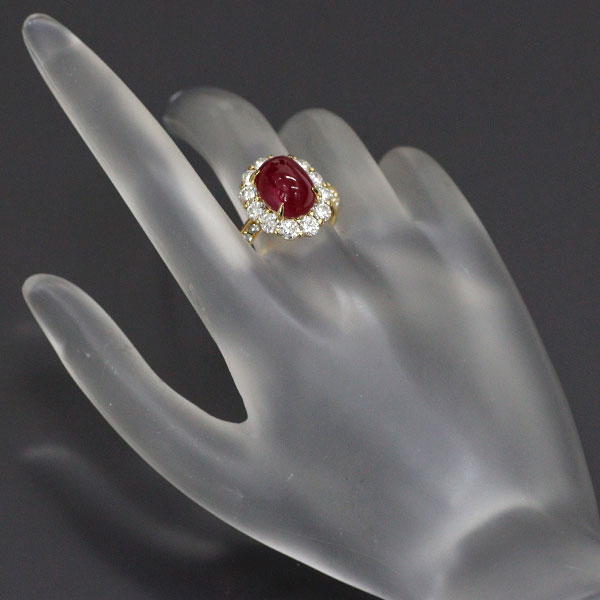 Queen K18YG Burmese Cabochon Ruby Diamond Ring 7.443ct D2.09ct 