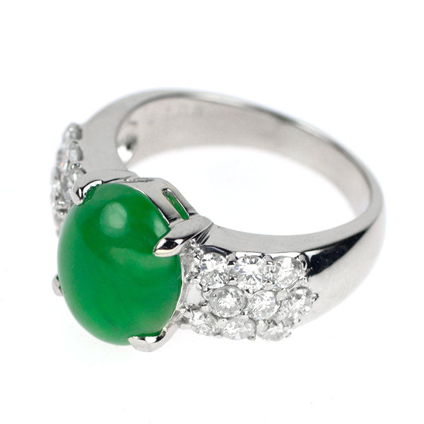 Pt900 Jade Diamond Ring 4.29ct D1.08ct 