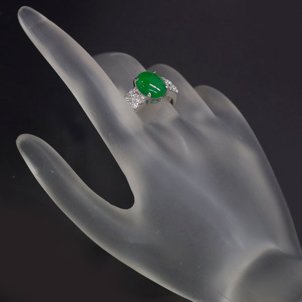 Pt900 Jade Diamond Ring 4.29ct D1.08ct 