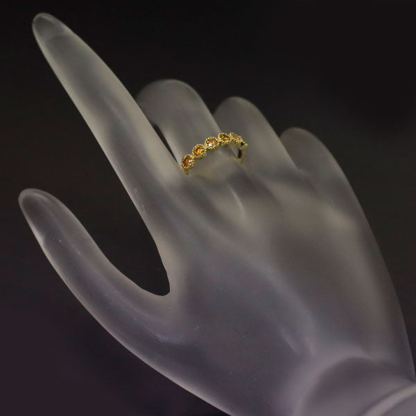 Brand new K18YG natural vivid yellow orange diamond ring 0.50ct half eternity 