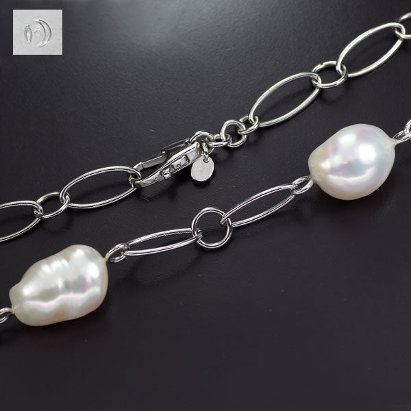 Tasaki Pearl K18WG White Baroque Pearl Station Long Necklace 