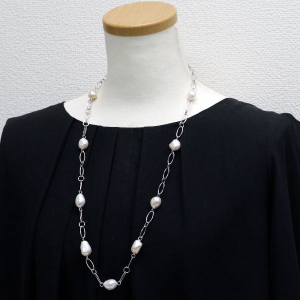 Tasaki Pearl K18WG White Baroque Pearl Station Long Necklace 