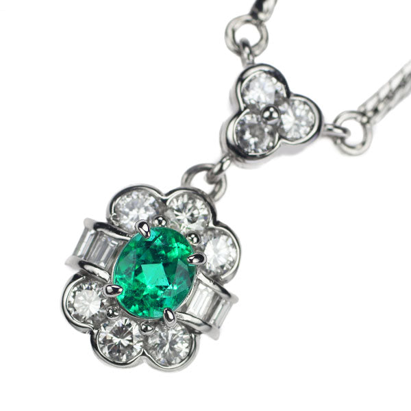 Pt850 Emerald Diamond Pendant Necklace 0.50ct D0.67ct 