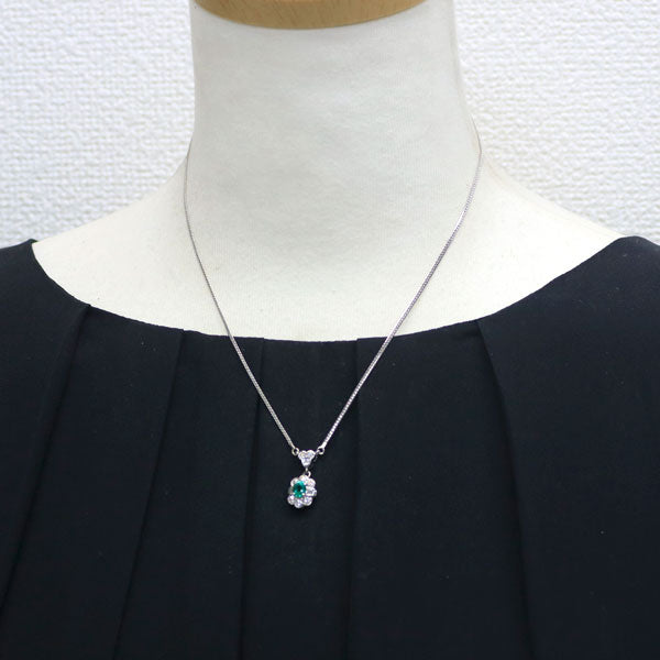 Pt850 Emerald Diamond Pendant Necklace 0.50ct D0.67ct 