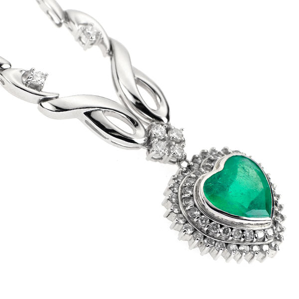 Pt Heart Shape Emerald Diamond Pendant Necklace 4.97ct D1.66ct 