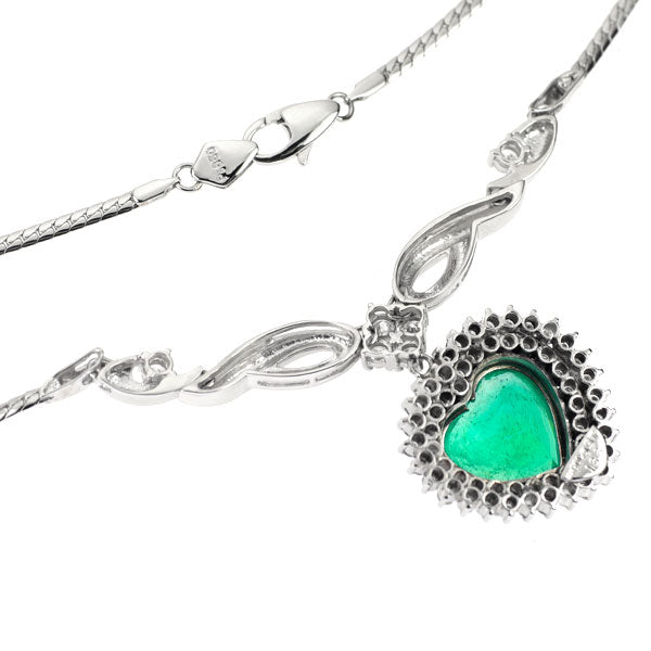 Pt Heart Shape Emerald Diamond Pendant Necklace 4.97ct D1.66ct 