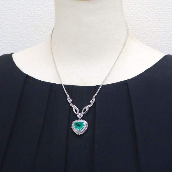 Pt Heart Shape Emerald Diamond Pendant Necklace 4.97ct D1.66ct 