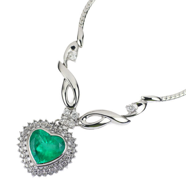 Pt Heart Shape Emerald Diamond Pendant Necklace 4.97ct D1.66ct 